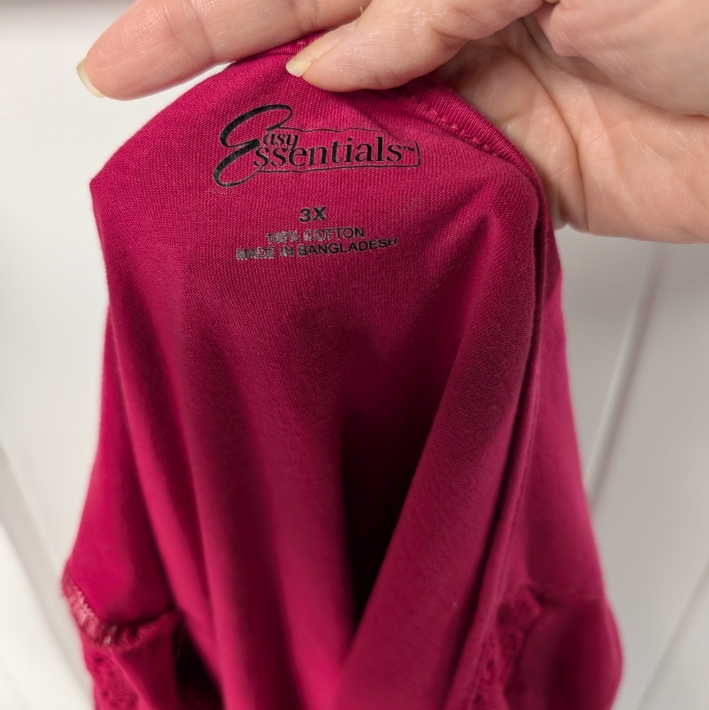 Easy Essentials Eyelet Yoke Red, Woman Plus Size 3X, 100% Cotton Tee - Picture 7 of 12